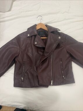 Zara burgandy color Leather style /  Moto Jacket